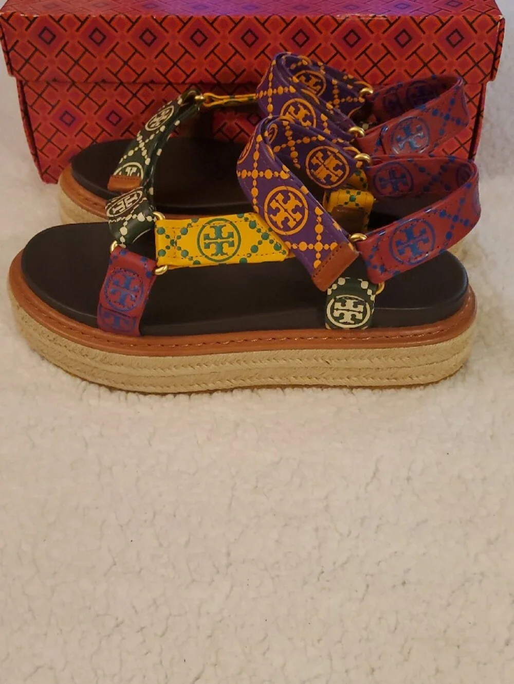 NWB Tory Burch T Monogram Rope Sport Sandal-SZ 8.5-Discontinued-in Bourbon/Coco